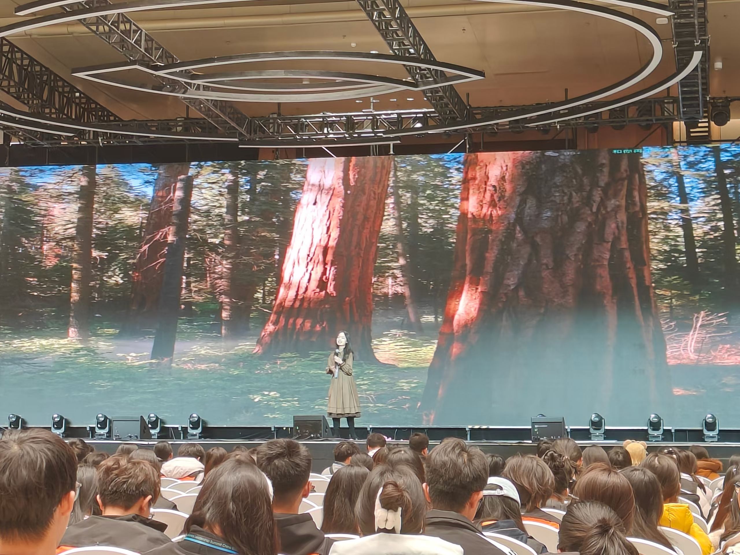 Luu 站在舞台上进行公众演讲